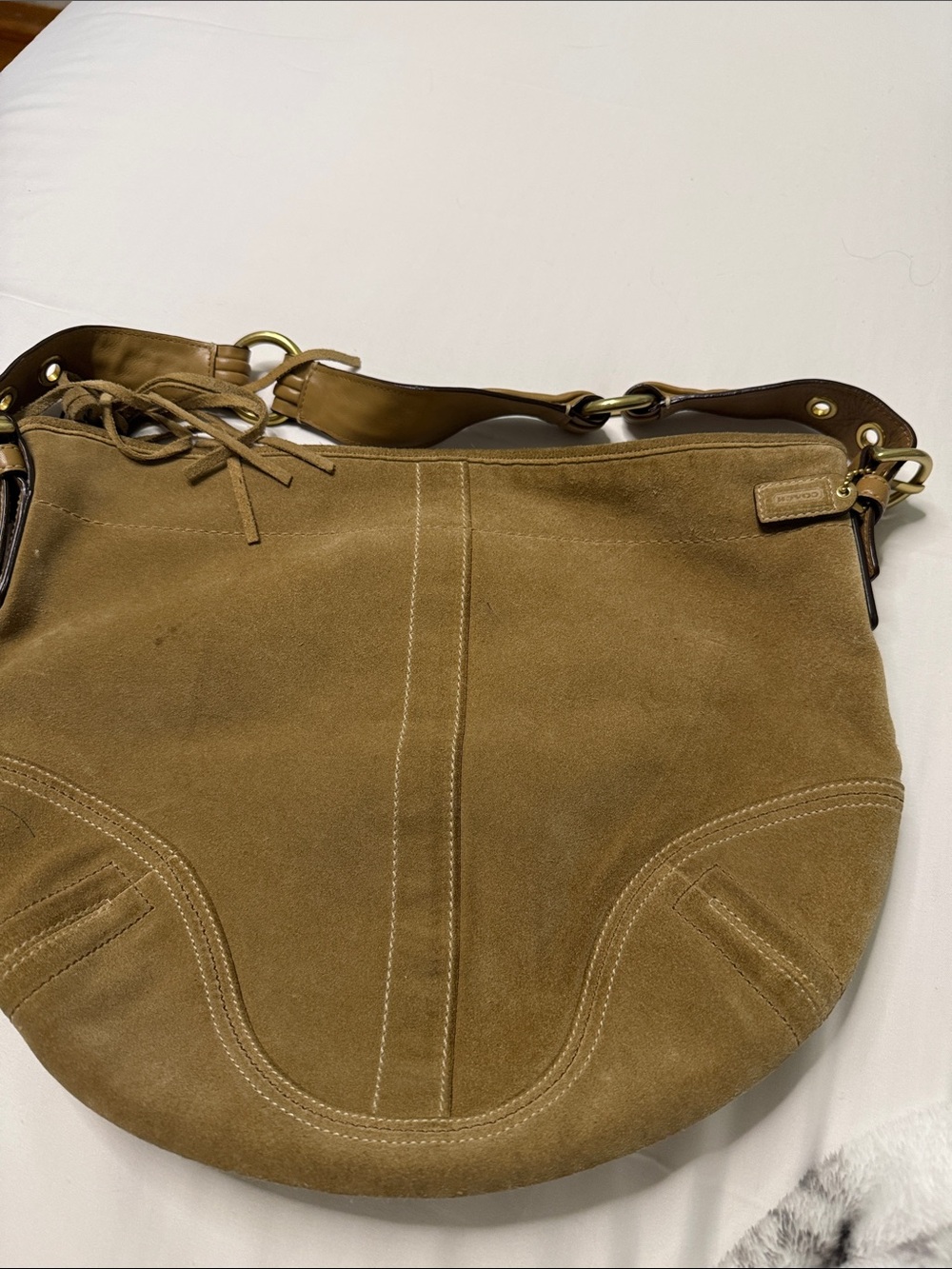 Coach Suede Hobo Bag in Cognac Brown
